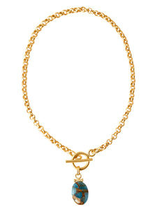 Teal Quartz Pendant Toggle Chain Necklace, Gold/Teal | Meison Studio Presents Misook