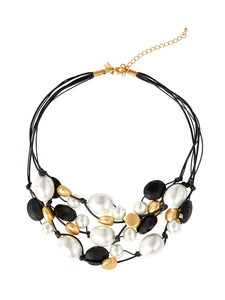 Multi-Cord Black and Pearl Pebble Necklace, Black/Gold | Meison Studio Presents Misook