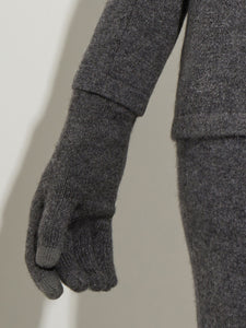 Tech Touch Long Cashmere Gloves, Charcoal | Misook Premium Details