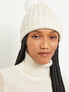 Faux Fur Pom Pom Cashmere Hat, Ivory, Ivory | Misook