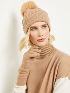 Faux Fur Pom Pom Cashmere Hat, Natural, Natural | Misook