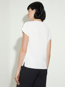 Short Sleeve V-Neck Crepe de Chine Blouse, White | Meison Studio Presents Misook