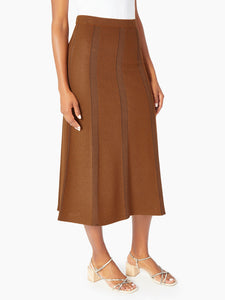Tonal Stripe Flared Knit Skirt, Copper/Black | Meison Studio Presents Misook
