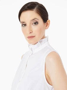 Ruffle Neck Stretch Cotton Blouse, White | Meison Studio Presents Misook