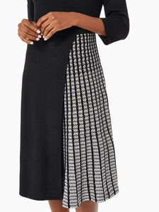 Pleated Contrast Panel Soft Knit Dress, Black/New Ivory | Meison Studio Presents Misook