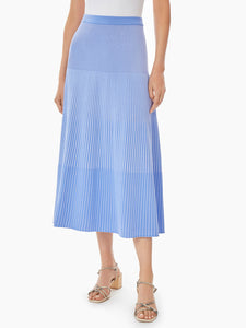 Multi-Stripe Soft Knit Midi Skirt, Ribbon Blue/Iris Flower | Meison Studio Presents Misook