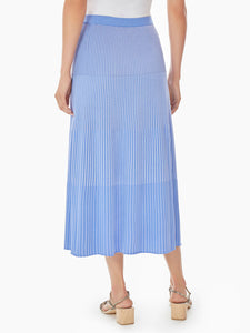Multi-Stripe Soft Knit Midi Skirt, Ribbon Blue/Iris Flower | Meison Studio Presents Misook