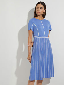 Contrast Stripe A-Line Soft Knit Dress, Ribbon Blue/White | Meison Studio Presents Misook