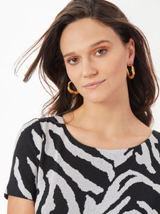 Short Sleeve Zebra Soft Knit Top, Black/White | Meison Studio Presents Misook