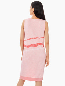 Landscape Pattern Soft Knit Dress, Pink Clay/Sugar Coral/White | Meison Studio Presents Misook