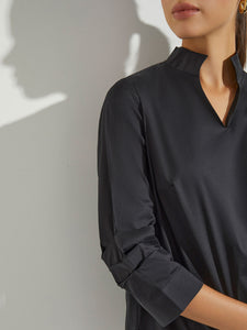 Ruche Sleeve Cotton Tunic, Black, Black | Meison Studio Presents Misook