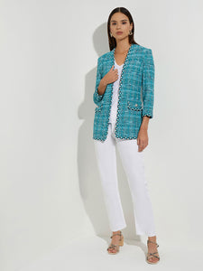 Braid Trim Tailored Tweed Knit Jacket, Maui/Black/White | Meison Studio Presents Misook