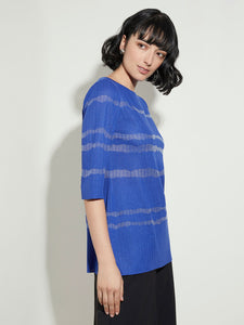 Abstract Shimmer Stripe Knit Tunic, True Blue/Cornflower Blue | Misook