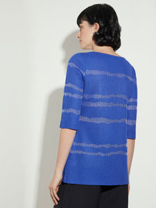 Abstract Shimmer Stripe Knit Tunic, True Blue/Cornflower Blue | Misook