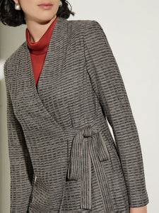 Tweed Side Tie Knit Blazer, Mink/Black/New Ivory | Misook Premium Details