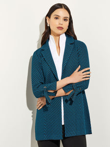 Tie Cuff Tailored Knit Jacket, Galactic Teal/Black | Misook