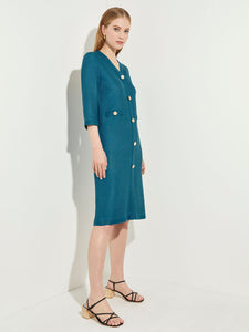 Button Detail Textured Knit Dress, Galactic Teal | Meison Studio Presents Misook