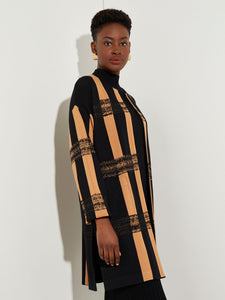 Contrast Stripe Soft Recycled Knit Jacket, Italian Clay/Black | Meison Studio Presents Misook