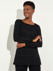 Sequin Grid Soft Recycled Knit Tunic, Black | Meison Studio Presents Misook