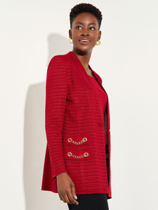 Chain Detail Textured Knit Blazer, Scarlet Red | Meison Studio Presents Misook