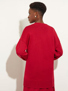 Shimmer Stripe Tie-Waist Soft Recycled Knit Cardigan, Scarlet Red, Scarlet Red | Meison Studio Presents Misook