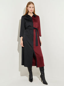 Two-Tone Belted Crepe de Chine Shirt Dress