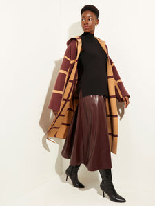 Reversible Windowpane Knit Coat, Italian Clay/Mahogany | Meison Studio Presents Misook