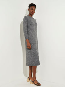 Mock Neck Cozy Knit Belted Midi Dress, Slate Grey/Ivory | Meison Studio Presents Misook