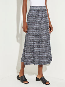 Tweed Knit A-Line Midi Skirt, Slate Grey/Vintage Blue/Black | Meison Studio Presents Misook