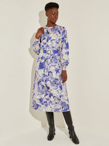 Floral Bishop Sleeve Belted Woven Dress, Storm/Wisteria/Mink/Pearl Grey/Black | Meison Studio Presents Misook