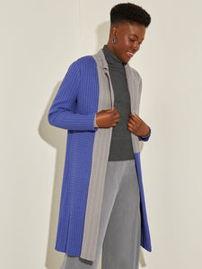 Colorblock Recycled Cable Knit Jacket & Scarf, Storm/Mink/Wisteria | Meison Studio Presents Misook