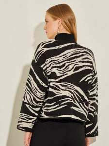 Reversible Animal Print Cozy Knit Jacket, Almond Beige/Black | Meison Studio Presents Misook