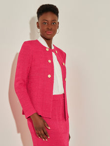 Shadow Plaid Tailored Knit Jacket, Rhubarb | Meison Studio Presents Misook