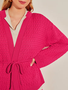 Belted Wide Sleeve Soft Knit Cardigan, Rhubarb | Meison Studio Presents Misook