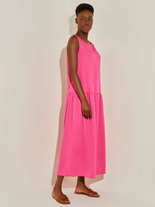 Sleeveless Crepe de Chine Drop Waist Dress, Rhubarb | Meison Studio Presents Misook