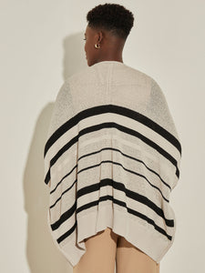Mixed Stripe Sheer Knit Cardigan, Almond Beige/Black | Meison Studio Presents Misook