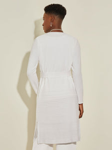 Ombre Shimmer Stripe Knit Belted Cardigan, White | Meison Studio Presents Misook