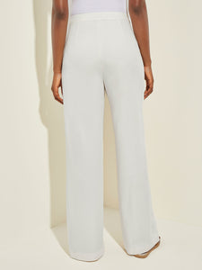 Tailored Wide Leg Stretch Twill Pant, White, White | Meison Studio Presents Misook