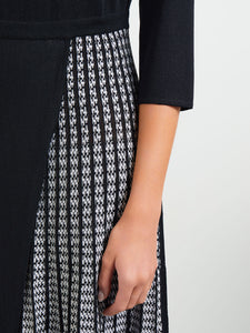 Pleated Contrast Panel Soft Knit Dress, Black & White | Misook Premium Details