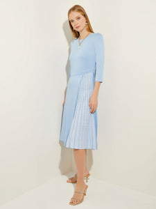 Pleated Contrast Panel Soft Knit Dress, Cirrus Blue, Cirrus Blue/White | Misook