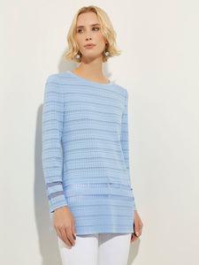 Long Sleeve Burnout Stripe Soft Knit Tunic, Cirrus Blue | Misook