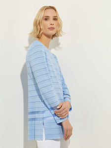 Long Sleeve Burnout Stripe Soft Knit Tunic, Cirrus Blue | Misook