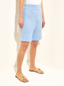 Soft Cable Knit Bermuda Shorts, Cirrus Blue | Misook