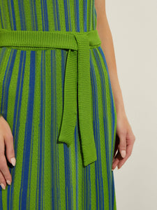 Sleeveless Soft Ribbed Knit Belted Midi Dress, Satin Sky/Matisse Green/Black | Misook