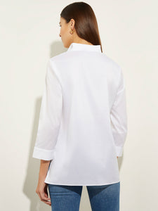 Wing Collar Embroidered Stretch Cotton Blouse, White/Satin Sky/Cirrus Blue/Matisse Green/Italian Clay | Misook