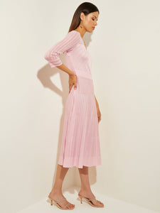 Pleated Geometric Knit Midi Dress, Rose Petal | Misook