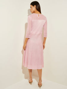 Pleated Geometric Knit Midi Dress, Rose Petal | Misook