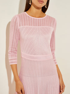 Pleated Geometric Knit Midi Dress, Rose Petal | Misook Premium Details