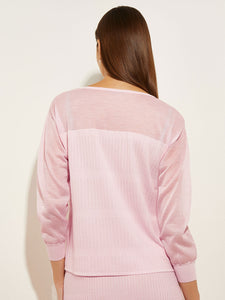 Sheer Yoke Soft Textured Knit Tunic, Rose Petal | Misook
