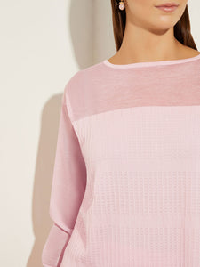 Sheer Yoke Soft Textured Knit Tunic, Rose Petal | Misook Premium Details